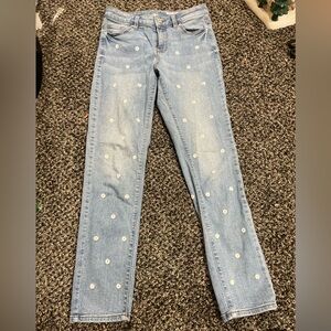 Denim with Embroidered White Flowers